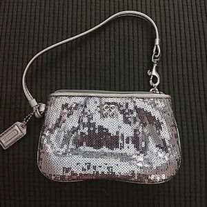 COACH silver sequin wristlet